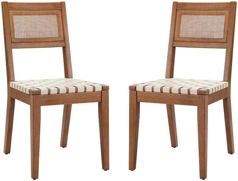 Photo 1 of Amazon Brand – Rivet Erikson Vegan Leather Woven Dining Chair, Set of 2, 18"W, Beige
