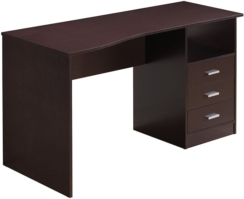 Photo 1 of 52 in. Rectangular Wenge 3 Drawer Computer Desk with Built-In Storage