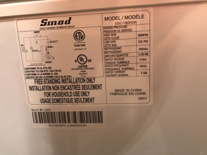 Photo 3 of Smad Chest Freezer 5 cu ft Mechanical Control with Removable Basket Top Open Door Deep Freezer, 6.8? to -4?, Free Standing, White
