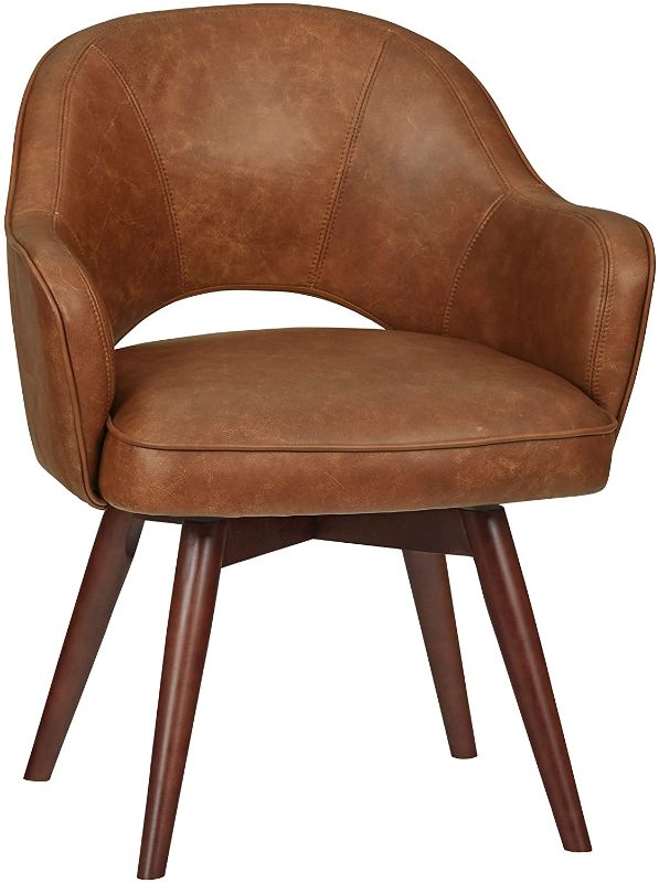 Photo 1 of Amazon Brand – Rivet Mid-Century Bonded Leather Swivel Chair, 23.6"W, Brown
