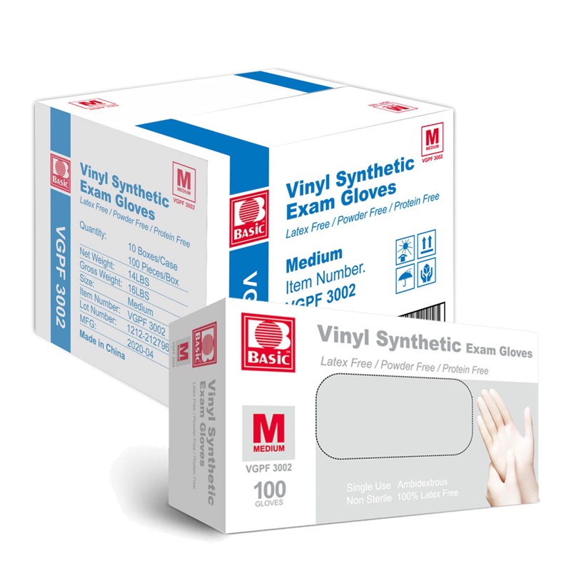 Photo 1 of Basic Medical Clear Vinyl Exam Gloves - Latex-Free and Powder-Free - VGPF-3001(Case of 1000)