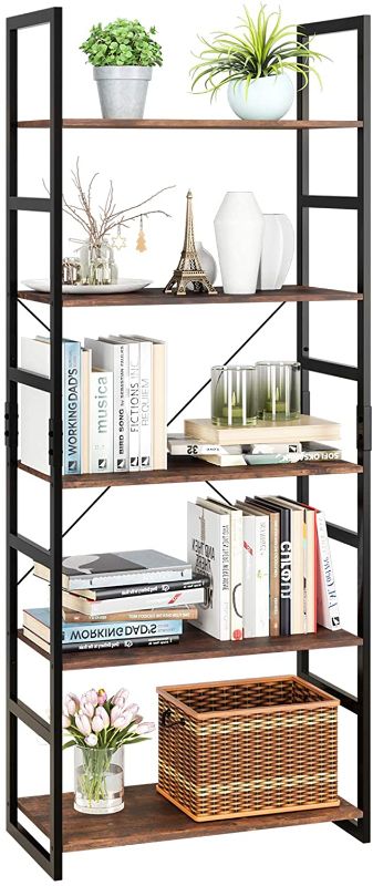 Photo 1 of Homfa Bookshelf Rack 5 Tier Vintage Bookcase Shelf Storage Organizer Modern Wood Look Accent Metal Frame Furniture Home Office
