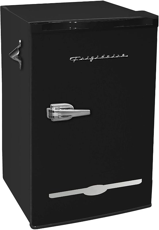 Photo 1 of FRIGIDAIRE EFR376-BLACK 3.2 Cu Ft Black Retro Bar Fridge with Side Bottle Opener
