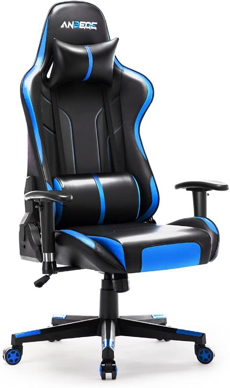 Photo 1 of ANBEGE Gaming Chair Ergonomic Racing Style Game Chair Height Adjustable High Back with Massage Headrest and Lumbar Pillow Computer Chair (Blue)
