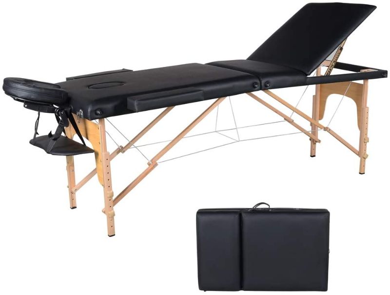 Photo 1 of Massage Table Portable Massage Bed Massage Therapy Table Spa Bed 84 Inch Adjustable 3 Fold Salon Bed Face Cradle Bed with Carrying Case Black
