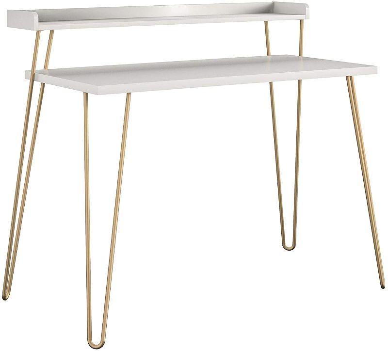 Photo 2 of Ameriwood Home Haven Retro Riser, Desk, White with Gold Legs