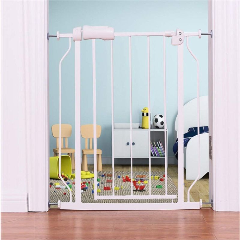 Photo 1 of ALLAIBB Narrow Walk Through Baby Gate Auto Close Tension White Metal Child Pet Safety Gates with Pressure Mount for Stairs,Doorways and Baniste 24.2-27.56 in