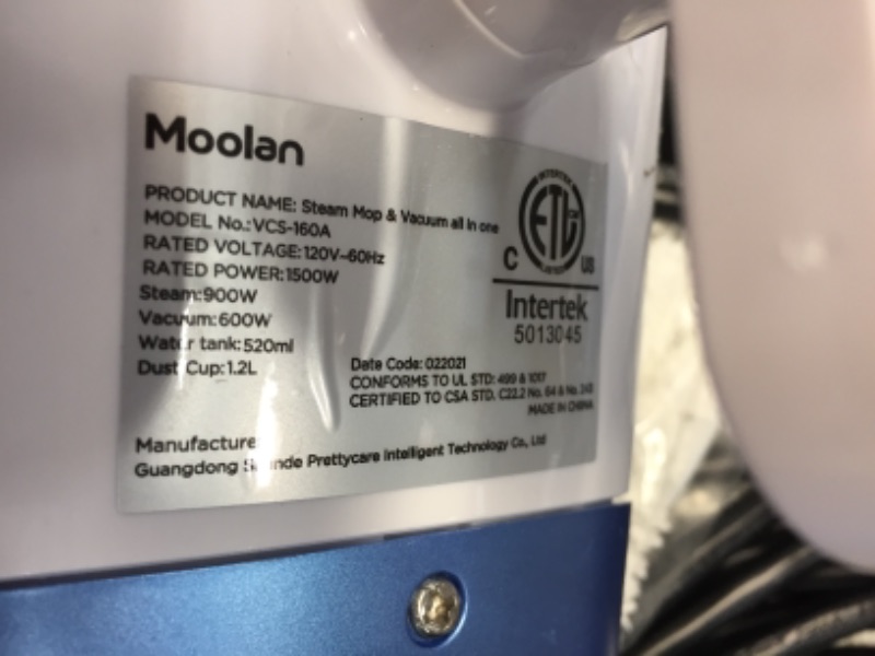 Photo 5 of **parts only ** Moolan Steam Mop and Vacuum Cleaner All in One 18kpa Wet Dry Vacuum Steam Mop Combo with HEPA Filtration for Cleaning Tile Laminated Hardwood Floors, Carpet Steam and Vacuum for Messes and Pet Hair