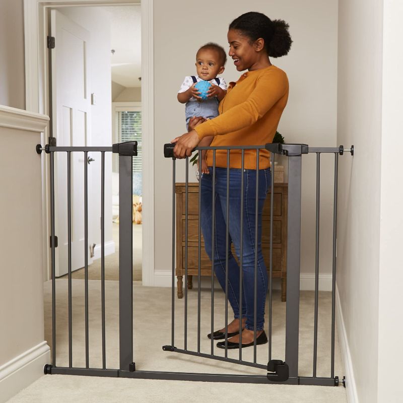 Photo 1 of oddleroo by North States Wide Riverstone Extra Tall & Wide Gate - Self-Closing gate with Hold-Open Feature, Pressure Mount