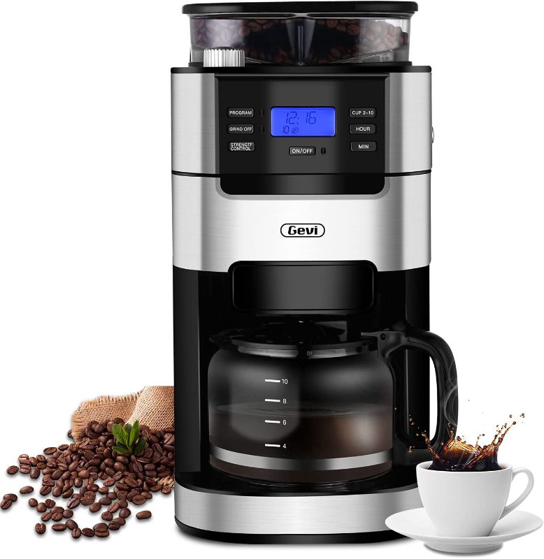 Photo 1 of 10-Cup Drip Coffee Maker, Grind and Brew Automatic Coffee Machine with Built-In Burr Coffee Grinder, Programmable Timer Mode and Keep Warm Plate, 1.5L Large Capacity Water Tank, 950W, Black
