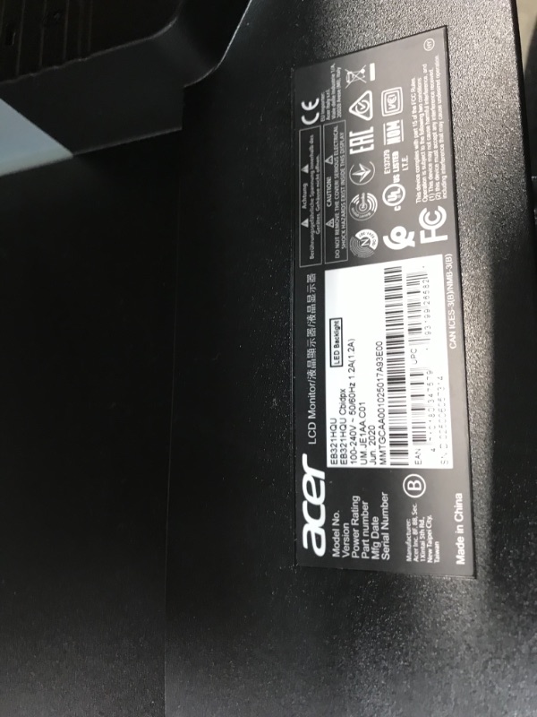 Photo 1 of Acer EB321HQU Cbidpx 31.5" WQHD (2560 x 1440) IPS Monitor (Display Port, HDMI & DVI port),Black