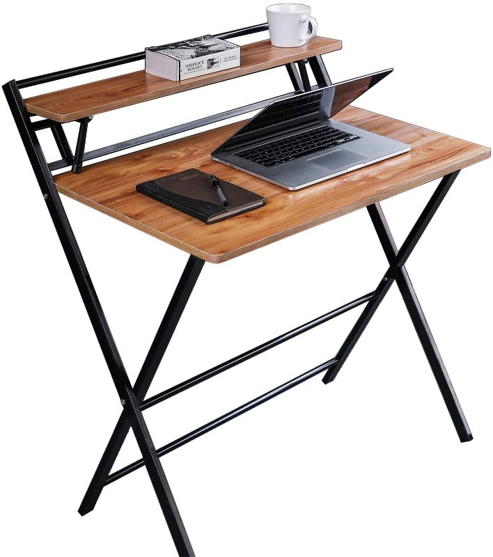 Photo 1 of JIWU 2-Style Folding Desk for Small Space, No Assembly Required, Home Corner Desks Simple Computer Desk with Shelf, Foldable Laptop Table
