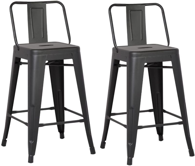 Photo 1 of AC Pacific Modern Industrial Metal Barstool with Bucket Back and 4 Leg Design, 24" Seat Bar Stools (Set of 4), Matte Black Finish
