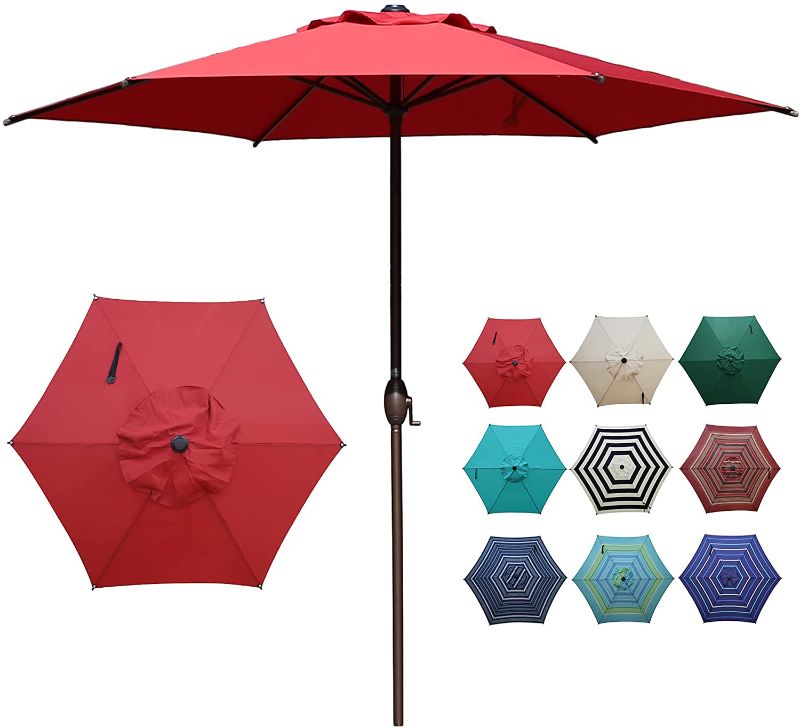 Photo 1 of Abba Patio 9ft Patio Umbrella Outdoor Umbrella Patio Market Table Umbrella with Push Button Tilt and Crank for Garden, Lawn, Deck, Backyard & Pool, Dark Red
