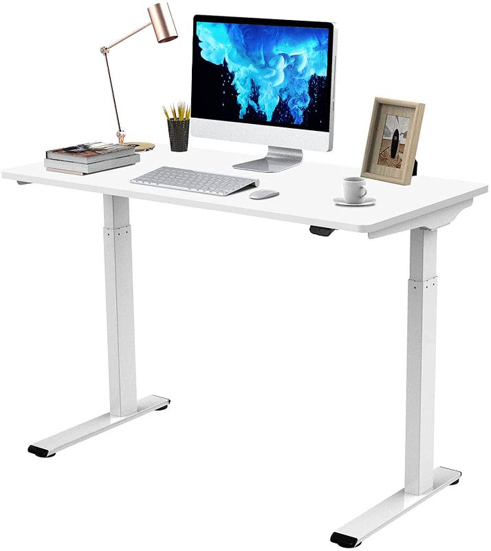 Photo 1 of Flexispot Quick Install Standing Desk EC9 Electric Height Adjustable Desk for Home Office 48 x 24 Inches Sit Stand Desk Whole-Piece Desk Board VICI(White Frame + 48" White Top)