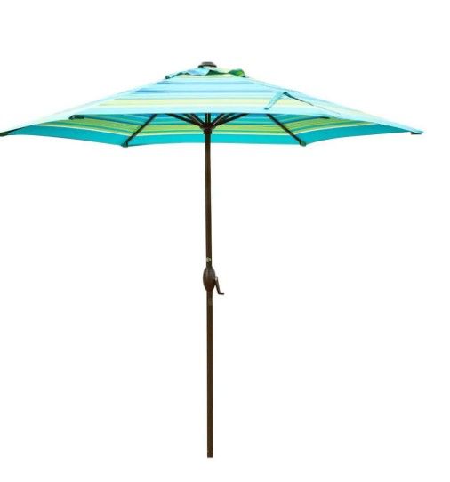 Photo 1 of ABBA PATIO Outdoor Patio Umbrella with Push Button Tilt and Crank, Turquoise Stripe, 9FT