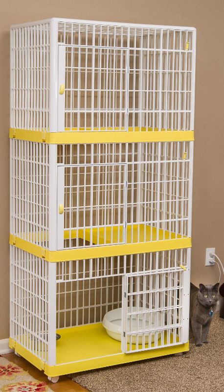 Photo 1 of 3-Tier Plastic Cat Cage, Yellow, Large