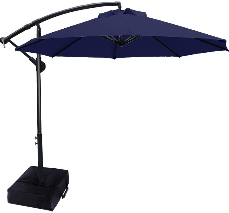Photo 1 of ABCCANOPY Patio Umbrellas Cantilever Umbrella Offset Hanging Umbrellas 10 FT Outdoor Market Umbrella with Crank & Cross Base for Garden, Deck, Backyard, Pool and Beach, 12+ Colors (Navy Blue)
