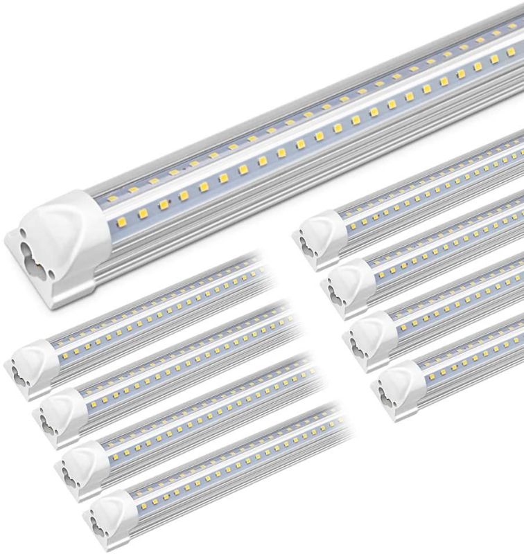 Photo 1 of Kihung 8ft LED Shop Light Fixture, V Shape T8 Integrated Tube Light, 6000K Super Bright White, 9750LM, 75W, Linkable Strip Lights for Garage, Workshop, Basement, Plug and Play, Clear Lens, 8-Pack
