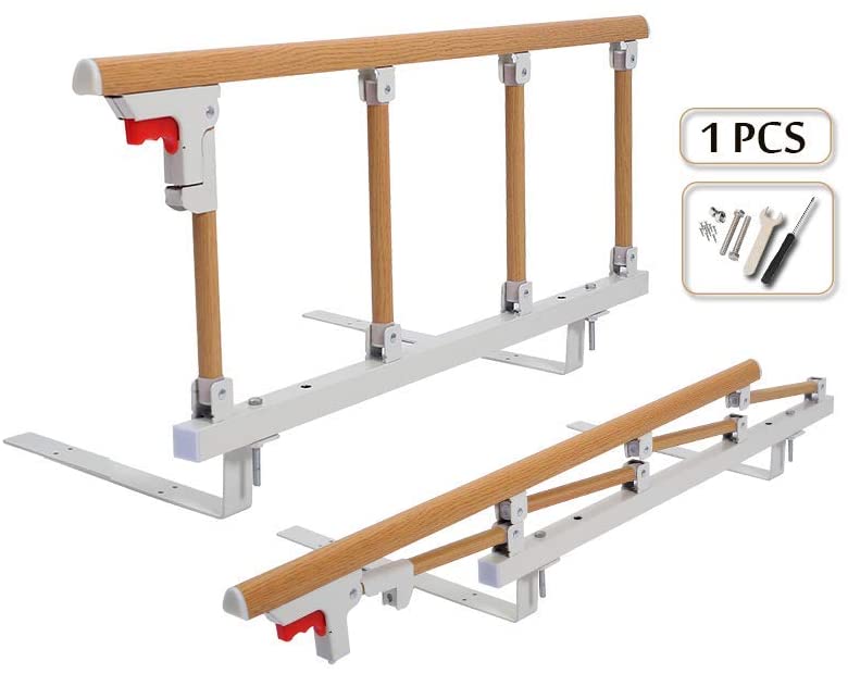 Photo 1 of Bed Rails Safety Assist Handle Bed Railing for Elderly & Seniors, Adults, Children Guard Rail Folding Hospital Bedside Grab Bar Bumper Handicap Medical Stand Assistance Devices (Wooden Grain)
