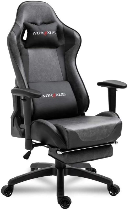 Photo 1 of NOKAXUS Office Chair Computer Gaming Chair with Massage Lumbar Support and Retractible Footrest PU Leather 90180 Degree Adjustment of Backrest YK6008GRAY S1

//missing components 