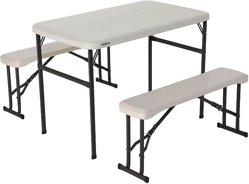 Photo 1 of 3-Piece Almond Fold-in-Half Folding Picnic Table Bench Set