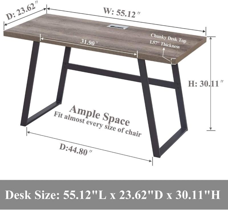 Photo 1 of BON AUGURE Rustic Wood Computer Desk, Modern Home Office Desks, Wood and Metal Study Writing Desk Table (55 Inch, Grey Oak)
