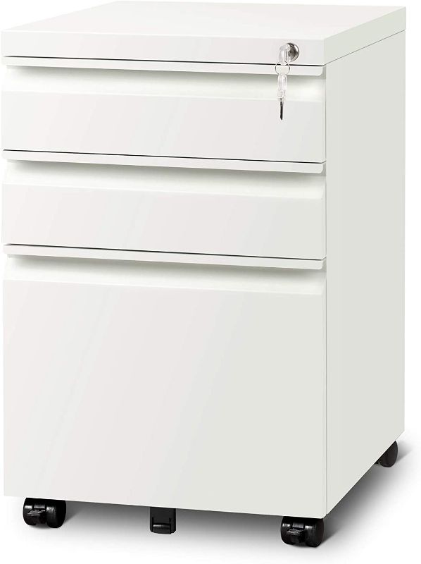 Photo 1 of DEVAISE 3 Drawer Mobile File Cabinet with Lock Fully Assembled Except Casters Letter  Legal Size White
