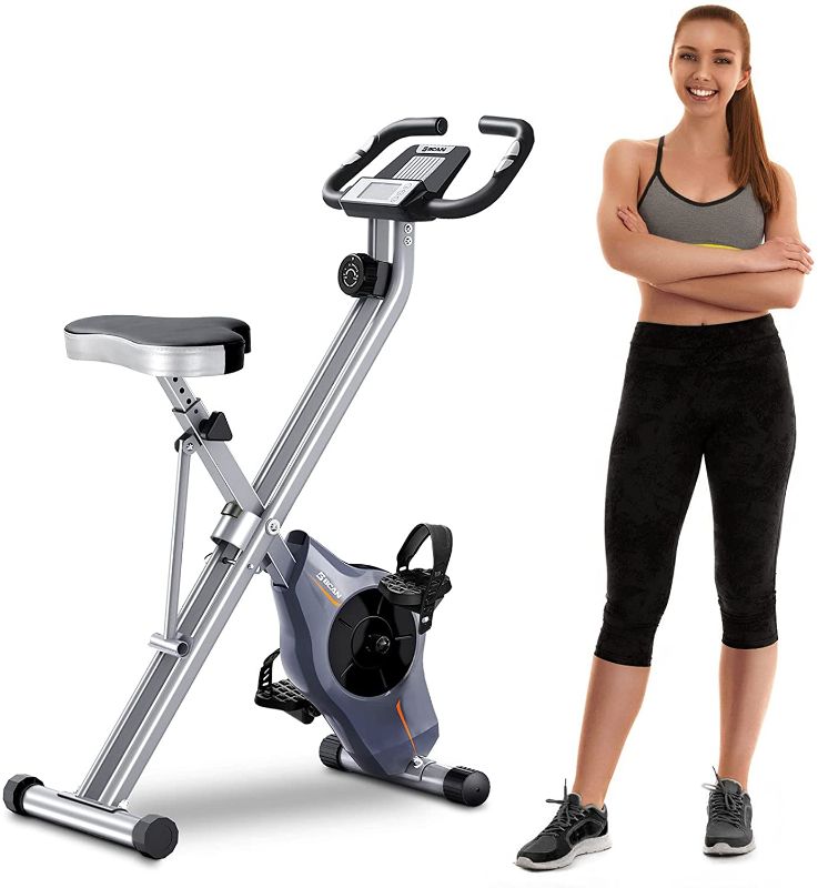 Photo 2 of BCAN Folding Exercise Bike-Stationary Bike Foldable with Magnetic Resistance,Pulse Monitor and Comfortable Seat
