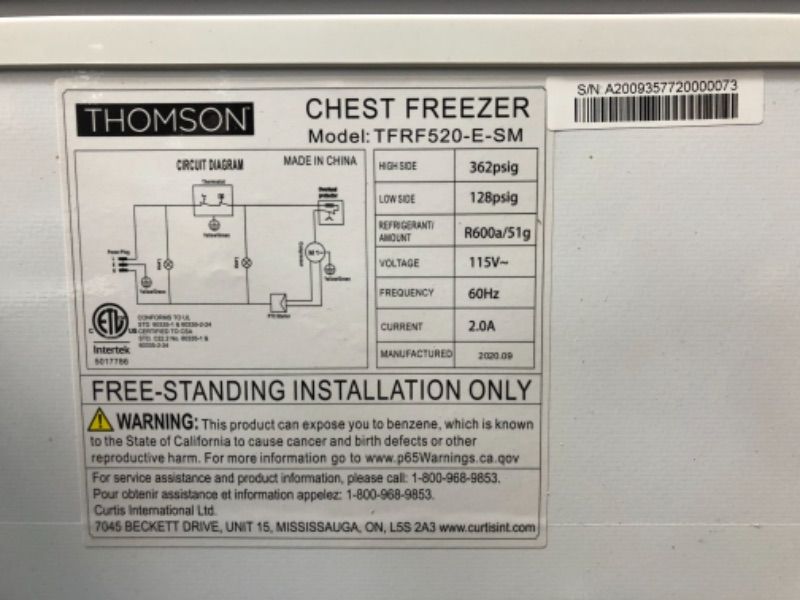 Photo 4 of RCA Thomson TFRF520 Chest Deep Freezer, 5.0 Cu. Ft. Capacity, White, 5
