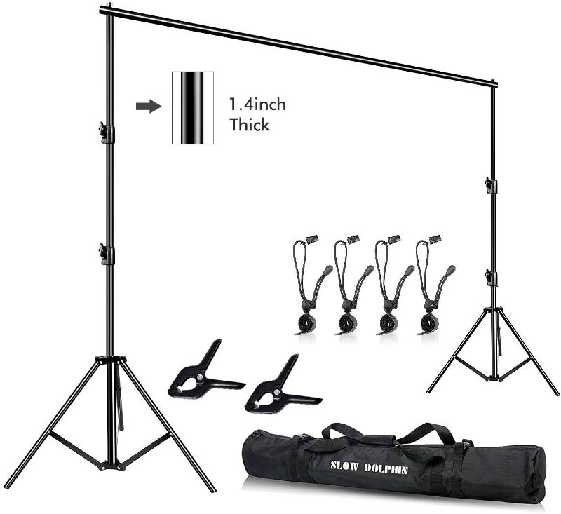 Photo 1 of Slow Dolphin Photo Video Studio 12ft W x 10ft H Heavy Duty Adjustable Photography Backdrop Stand Background Support System Kit with Carry Bag