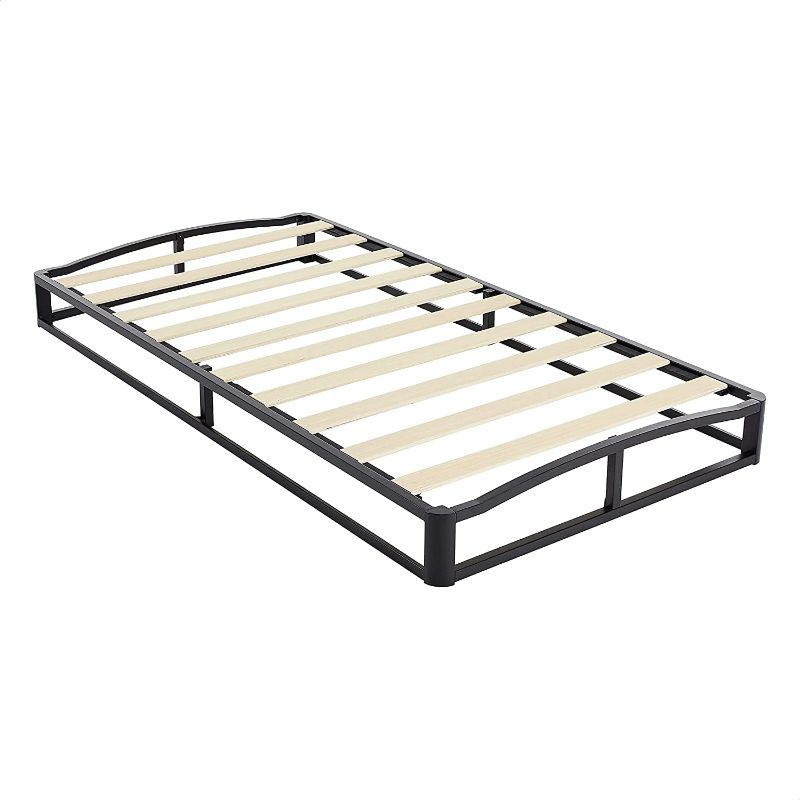 Photo 1 of Amazon Basics 6 in" Modern Metal Platform Bed with Wood Slat Support - Mattress Foundation - No Box Spring Needed, Size Twin

