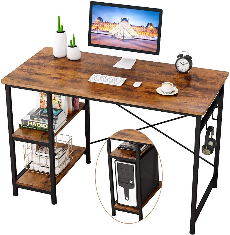 Photo 1 of Engriy Writing Computer Desk 47", Home Office Study Desk with 2 Storage Shelves on Left or Right Side, Industrial Simple Style Wood Table Metal Frame for PC Laptop Notebook
