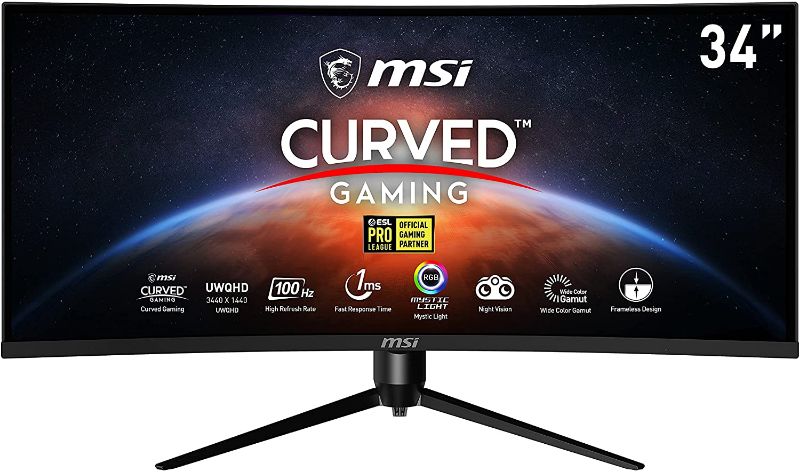 Photo 1 of MSI 34"" Ultra Wide QHD RGB LED Non-Glare Super Narrow Bezel 1ms HDR Ready 3440 x 1440 100Hz Refresh Rate Free Sync Height Adjustable Curved Gaming Monitor (Optix MAG342CQRV), Black


//TESTED , WORKING!//NEW!!