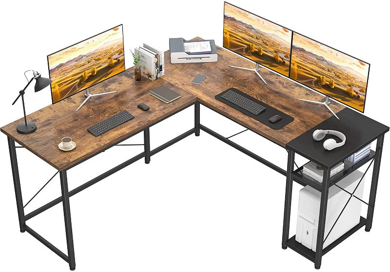 Photo 1 of Karcog L Shaped Desk Corner Computer Desk, Industrial L-Shaped Office Desk with Storage Shelves, Large Gaming Desk Sturdy Writing Desk for Small Space, Rustic Brown and Black
-