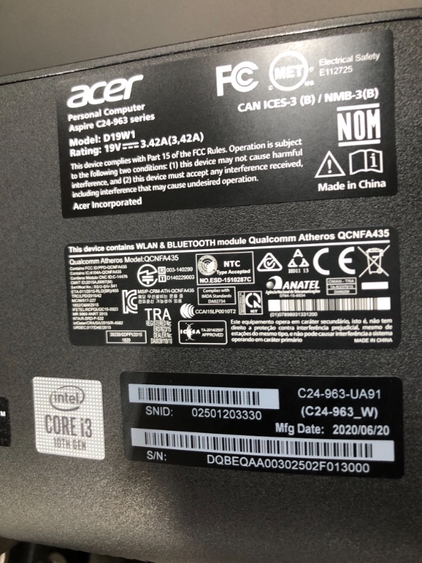 Photo 4 of Acer Aspire C24-963-UA91 AIO Desktop, 23.8" Full HD Display, 10th Gen Intel Core i3-1005G1, 8GB DDR4, 512GB NVMe M.2 SSD, 802.11ac Wi-Fi 5, Wireless Keyboard and Mouse, Windows 10 Home 
