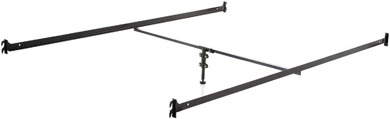 Photo 1 of MALOUF Hook-on Metal Bed Rails with Center Bar and Adjustable Height Support Foot, Queen, Black
