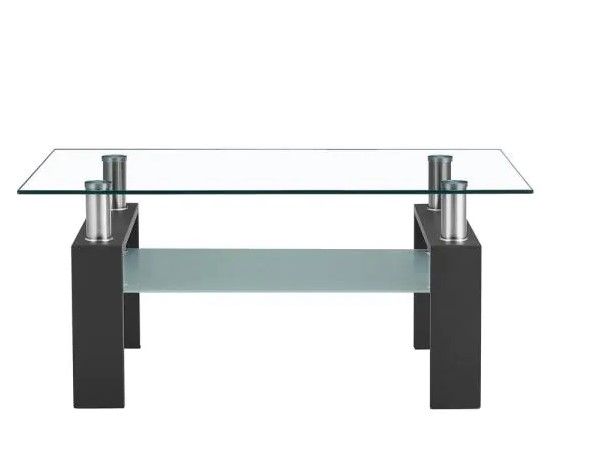 Photo 1 of 40 in. Black Modern Rectangle Tempered Glass Coffee Table with Storage Shelf for Living Room
