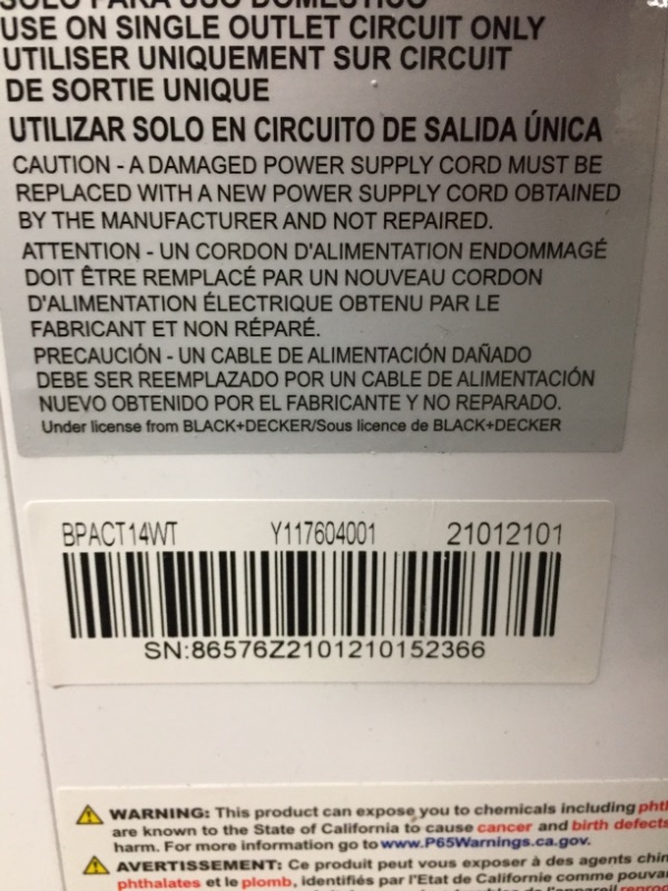 Photo 4 of BLACK+DECKER BPACT14WT Portable Air Conditioner with Remote Control, 7,700 BTU DOE (14,000 BTU ASHRAE), Cools Up to 350 Square Feet, White
