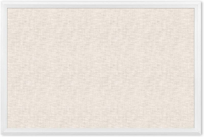 Photo 1 of U Brands Cork Linen Bulletin Board, 20 x 30 Inches, White Wood Frame (2074U00-01)
