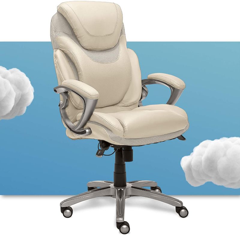 Photo 1 of Serta AIR Health and Wellness Executive Office Chair, High Back Big and Tall Ergonomic for Lumber Support Task Swivel, Bonded Leather, Cream
