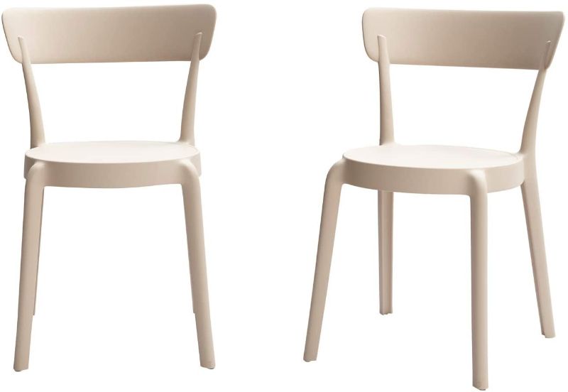 Photo 1 of Amazon Basics Beige, Armless Bistro Dining Chair-Set of 2, Premium Plastic

