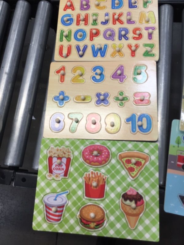 Photo 4 of 10 Pack XPCARE Wooden Peg Puzzles with Storage Shelf Set Early Childhood Education WoodenPuzzle,Including Animal Vehicle Alphanumeric, some of the pieces have very minor damage but overall in very good condition