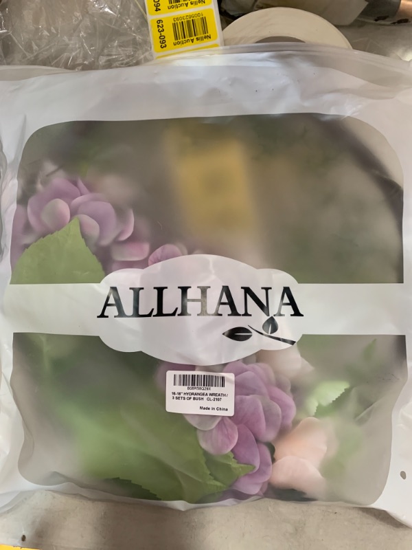 Photo 2 of ALLHANA Summer Wreath for Front Door Purple Flowers Green Leaves, 16-18 Inch Artificial Hydrangea Spring Wreaths for All Seasons Farmhouse Home Wedding Party Wall Window Decor
