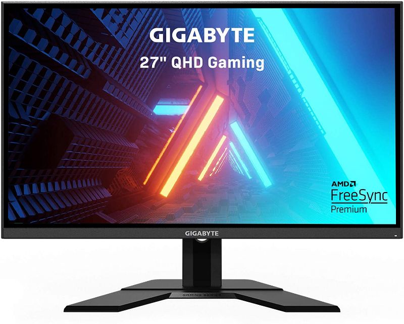 Photo 1 of GIGABYTE G27Q 27" 144Hz 1440P Gaming Monitor, 2560 x 1440 IPS Display, 1ms (MPRT) Response Time, 92% DCI-P3, VESA Display HDR400, FreeSync Premium, 1x Display Port 1.2, 2x HDMI 2.0, 2x USB 3.0
