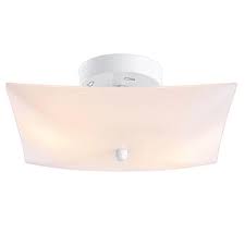 Photo 1 of 12 in. 2-Light White Semi-Flush Mount with Frosted Square Shade

