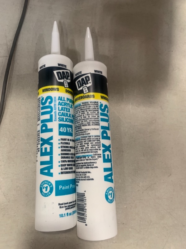 Photo 2 of DAP Alex Plus 10.1 oz. White Acrylic Latex Caulk Plus SiliconeAlex Plus 10.1 oz. White Acrylic Latex Caulk Plus Silicone
AS IS 2PKS