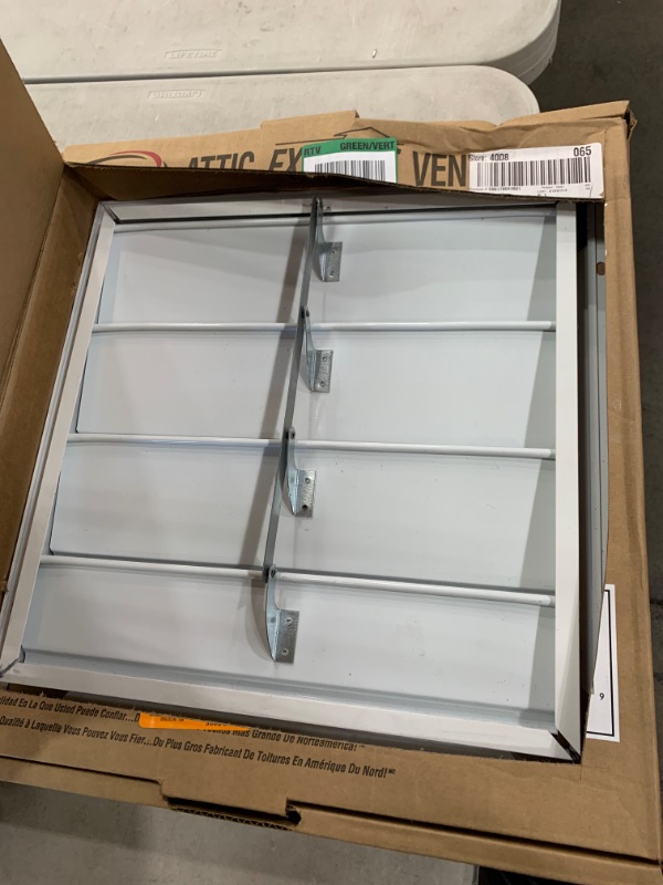 Photo 1 of 19.25 in. x 19.25 in. Square White Aluminum Automatic Shutter Gable Louver Vent