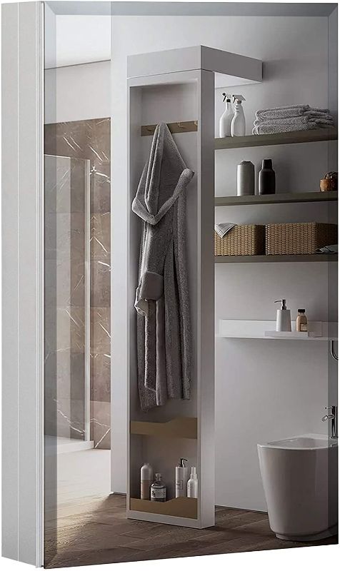 Photo 3 of B&C 20"x30"Aluminum Medicine Cabinet with Mirror|Color Satin|Bathroom Mirror Cabinet with Adjustable Glass Shelves|Storage Cabinet for Bathroom Recessed or Surface Mounting PREVIOUSLY OPENED
