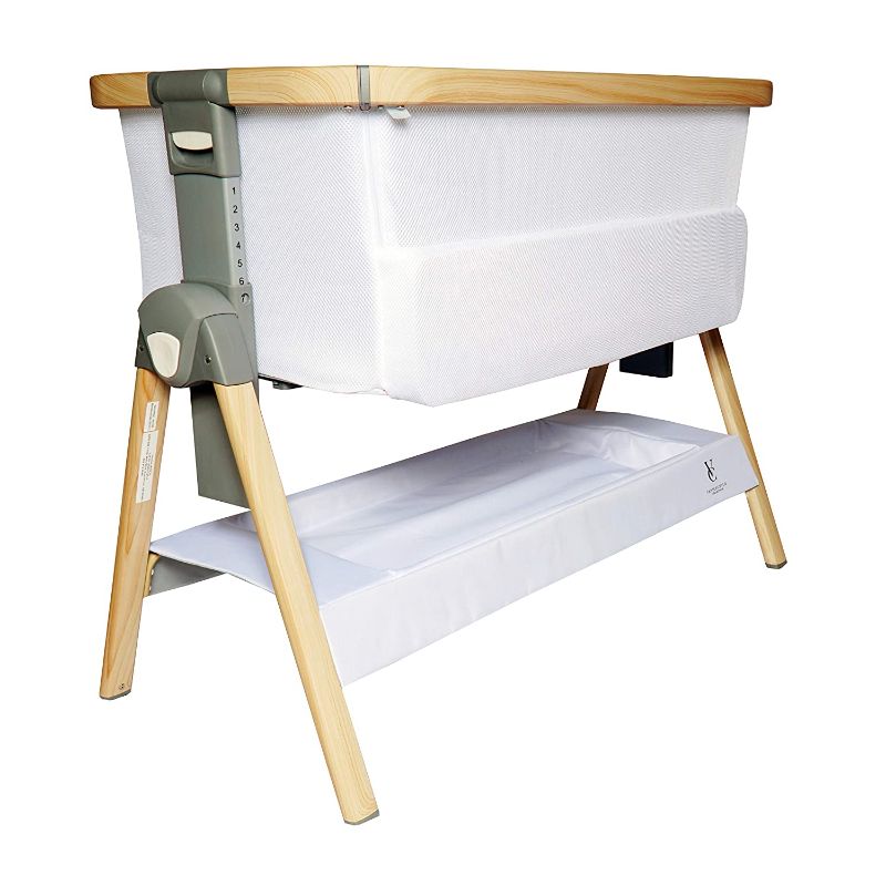 Photo 1 of California Dreaming Bedside Crib by VENICE CHILD - Bassinet w/Travel Case, Bamboo Bassinet Sheet, Removable Bamboo Compressed Cotton Mattress, Height Adjustable, Easy Clean - White AS IS USED, BAG DIRTY/RIPPED, PLEASE SEE PHOTOS 
